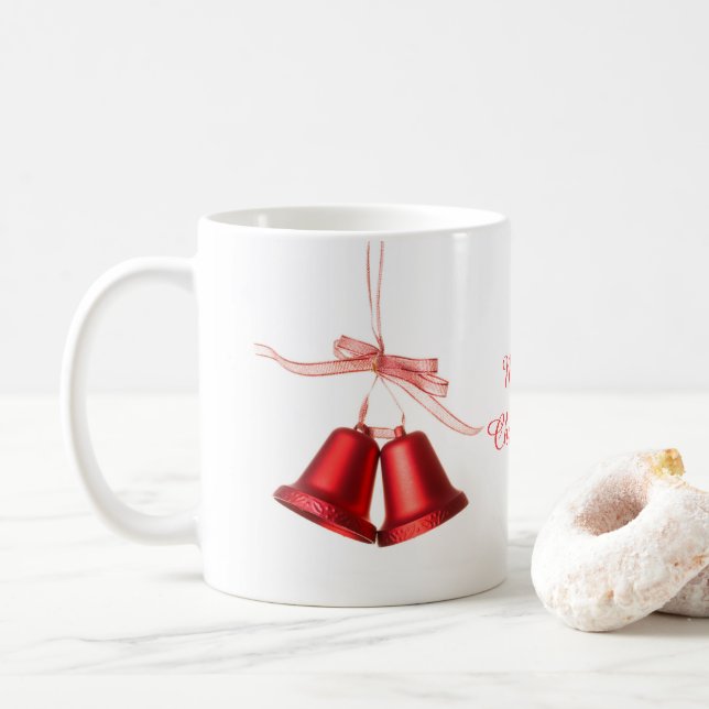 Taza De Café Feliz navidad Red Bell decoración con texto (Con donut)