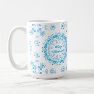 Taza De Café Feliz Navidad redondo de nieve invierno blanco azu