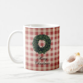 Taza De Café Feliz Navidad Rojo Gingham Plaid Wreath