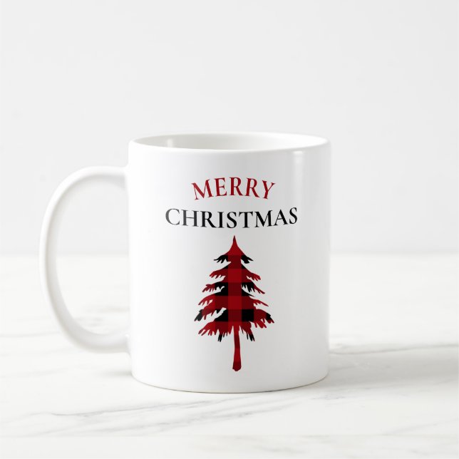 Taza De Café Feliz Navidad Rojo y Negro Buffalo Jugado (Izquierda)