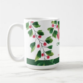 Taza De Café Feliz Navidad Rojo Y Verde Wreath De Acuarela