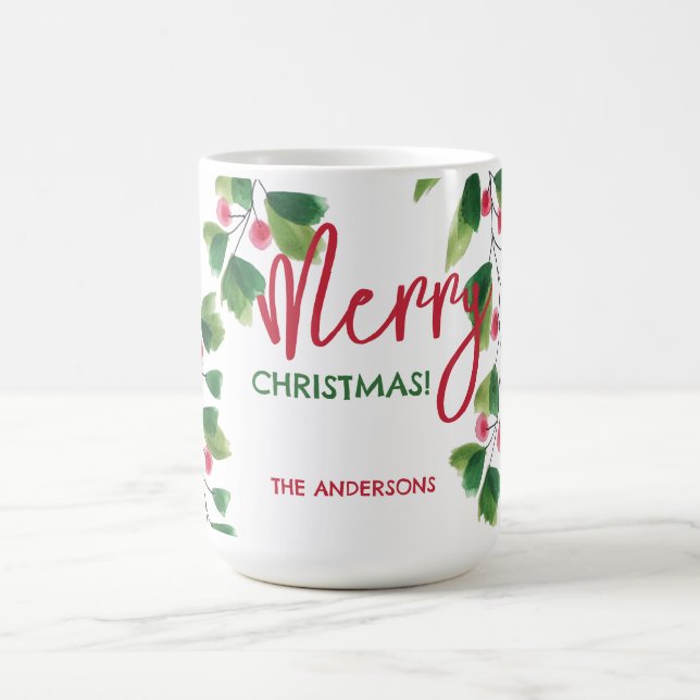 Taza De Café Feliz Navidad Rojo Y Verde Wreath De Acuarela (Centro)