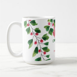 Taza De Café Feliz Navidad Rojo Y Verde Wreath De Acuarela