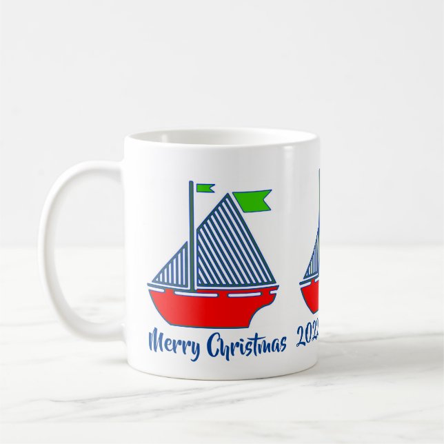 Taza De Café Feliz Navidad Sailboat Mug (Izquierda)