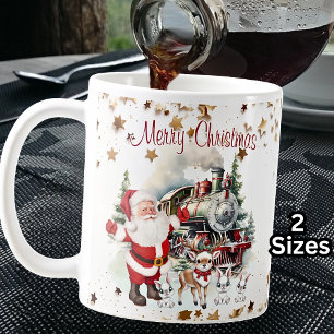Taza De Café Feliz Navidad Santa Deer Bunnies Tren de Vapor