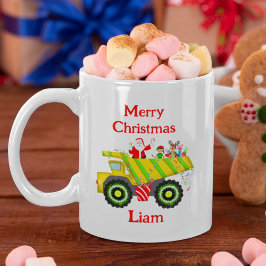 Taza De Café Feliz Navidad Santa En Volquete Elfo, Reno