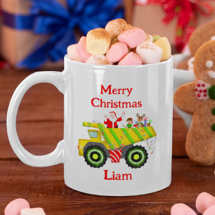 Taza De Café Feliz Navidad Santa En Volquete Elfo, Reno