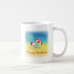 Taza De Café Feliz Navidad, Santa Hat, palmera, playa