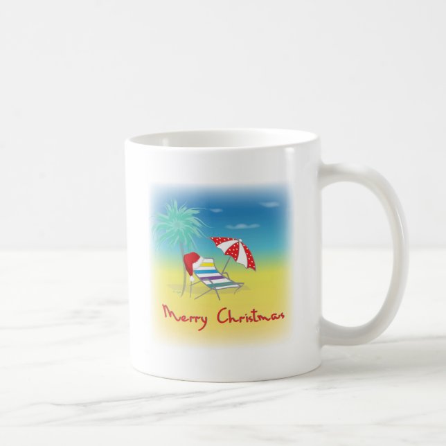 Taza De Café Feliz Navidad, Santa Hat, palmera, playa (Derecha)