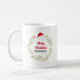 Taza De Café Feliz Navidad Santa Hat Wreath personalizado