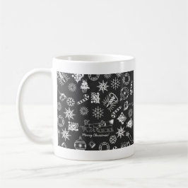 Taza De Café Feliz Navidad Símbolos Santa, negro y blanco