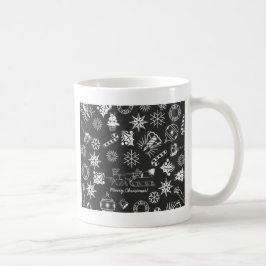 Taza De Café Feliz Navidad Símbolos Santa, negro y blanco