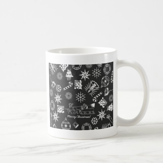Taza De Café Feliz Navidad Símbolos Santa, negro y blanco (Derecha)