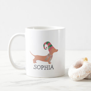 Taza De Café Feliz Navidad Simple Cute Perro Dachshund
