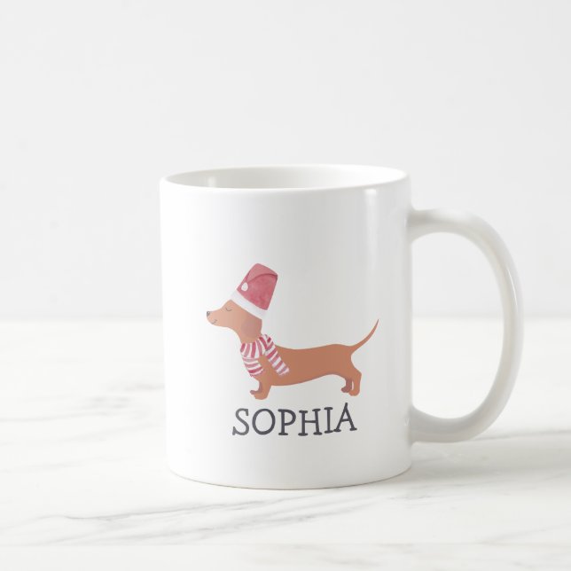 Taza De Café Feliz Navidad Simple y Moderno Perro Dachshund (Derecha)