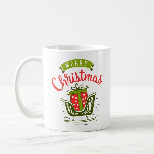 Taza De Café Feliz Navidad Sleigh Presente Navidad Verde Rojo (Izquierda)
