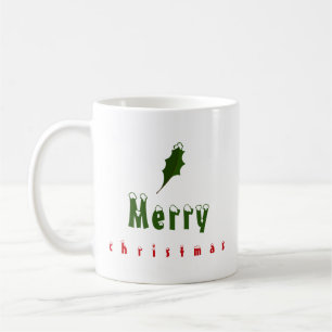 Taza De Café "Feliz Navidad" Snowy Holly Leaf rojo y verde