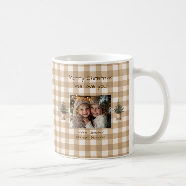 Taza De Café Feliz Navidad Te Queremos Gingham Photo (Derecha)