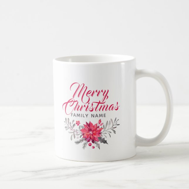 Taza De Café Feliz Navidad Tipografía moderna y Bouquet (Derecha)