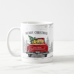 Taza De Café Feliz Navidad Vintage Camión Rojo Nombre Perros R