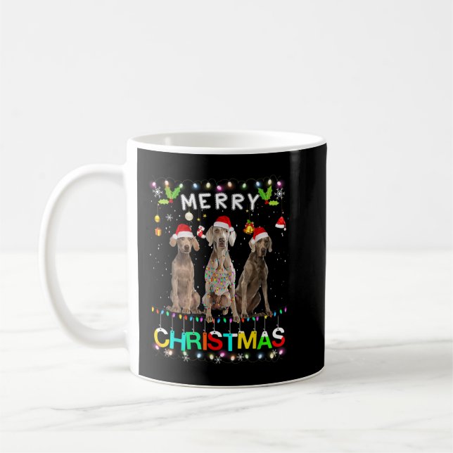 Taza De Café Feliz Navidad Weimaraner Shirt Santa Hat Luces (Izquierda)