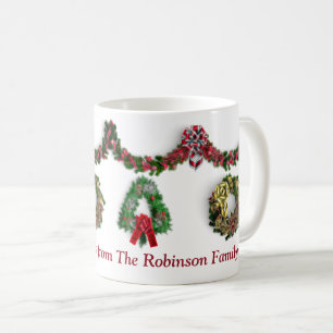 Taza De Café Feliz Navidad Wreath Felices Fiestas Personalizada