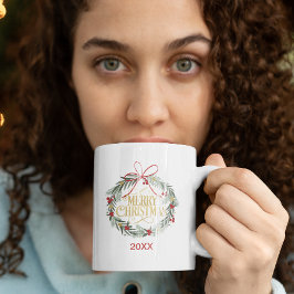 Taza De Café Feliz Navidad Wreath Holiday Café Mug