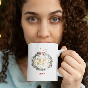 Taza De Café Feliz Navidad Wreath Holiday Café Mug
