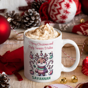 Taza De Café Feliz Navidad y Deseos de Suéter Feo Reno