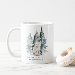 Taza De Café Feliz Navidad Zorro del Bosque Acuarela Personaliz