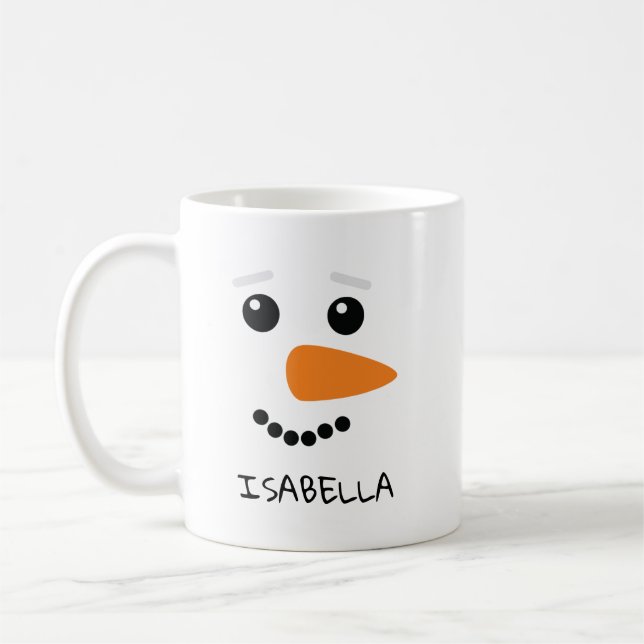 Taza De Café Feliz nombre personalizado de Snowman Face (Izquierda)