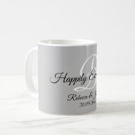 Taza De Café Feliz Nunca Después De Monograma Gris
