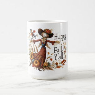 Taza De Café Feliz otoño, espantapájaros y follaje otoñal