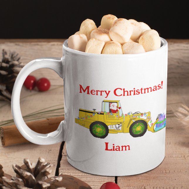 Taza De Café Feliz Papá Noel en Bulldozer entregando regalo (Subido por el creador)