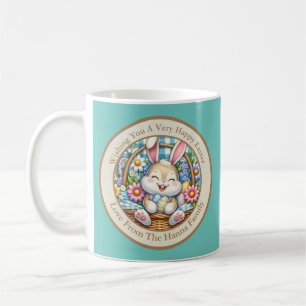 Taza De Café Feliz Pascua con conejo lindo, huevos y floral