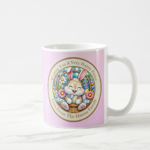 Taza De Café Feliz Pascua con conejo lindo, huevos y floral