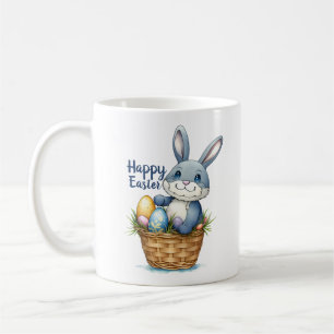 Taza De Café Feliz Pascua, Conejo En La Cesta De Huevos