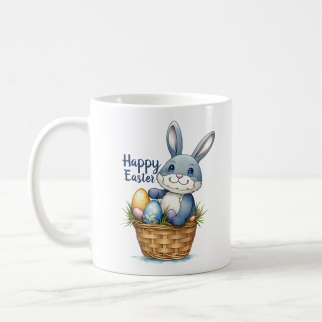 Taza De Café Feliz Pascua, Conejo En La Cesta De Huevos (Izquierda)