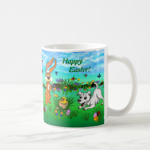 Taza De Café ¡Feliz Pascua! Conejo, pollo y cachorro