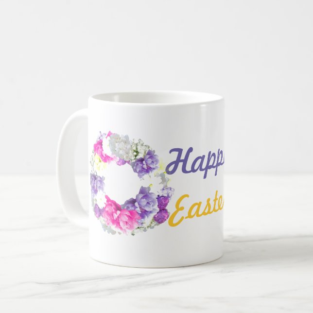 Taza De Café Feliz Pascua Floral Wreath Mug (Anverso izquierdo)