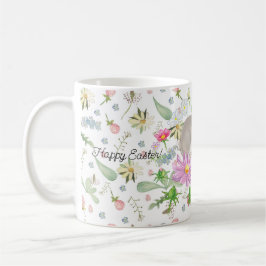 Taza De Café Feliz Pascua lindo conejo y flores