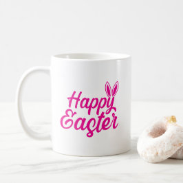 Taza De Café Feliz Pascua, Orejas De Conejo En Texto Rosa