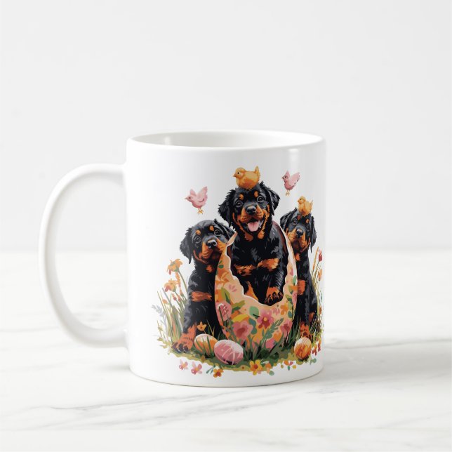 Taza De Café Feliz Pascua Perros Rottweiler (Izquierda)