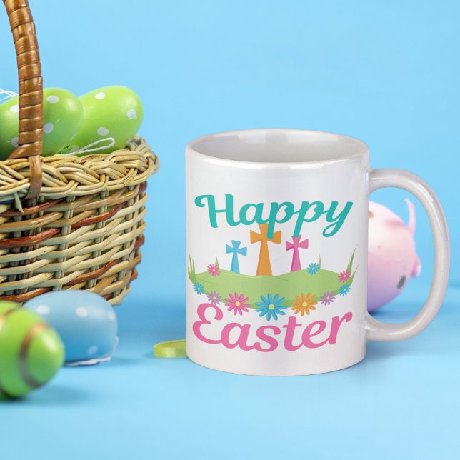 Taza De Café Feliz Pascua Religiosa Cruz Cute Flor (Subido por el creador)