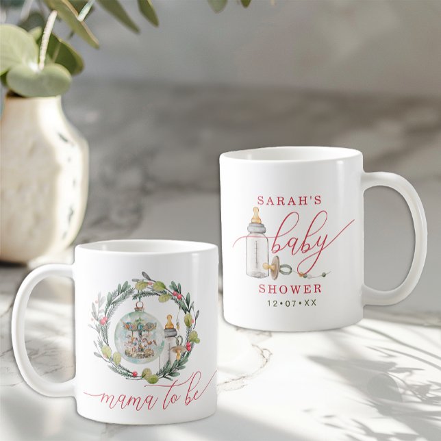 Taza De Café Feliz pequeño Baby Shower, mi futuro Keepsake Mug (Front & Back - Little Merry Baby Shower Mug)