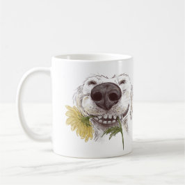 Taza De Café Feliz perro・con un crisantemo amarillo