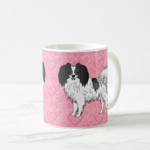 Taza De Café Feliz Perro De Phalène Blanco Y Negro En Corazones