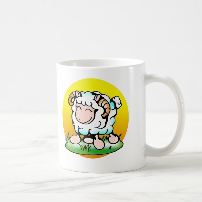 Taza De Café Feliz Personalizado de Aries Ram en la hierba (Derecha)