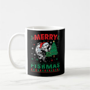 Taza De Café Feliz Pescado de Navidad Papá Pescador Pescando Na