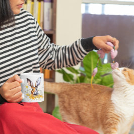 Taza De Café Feliz primavera acuarela Rabbit Flores amarillas M